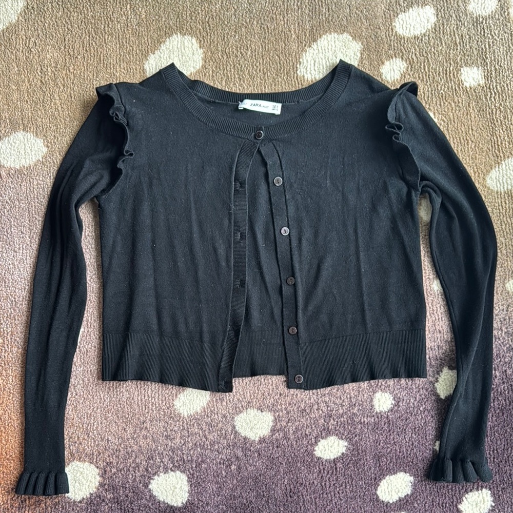 Black Knit Ruffle Cardigan